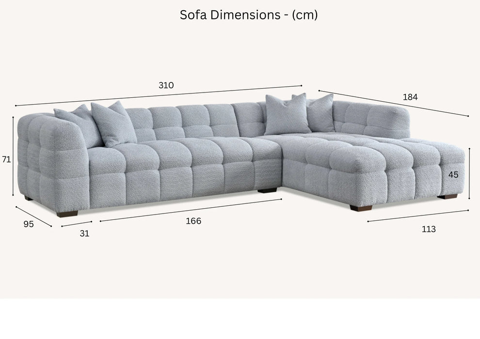 Aluxo Tribeca Corner Sofa in Oatmeal / Pearl / Iron Boucle Fabric