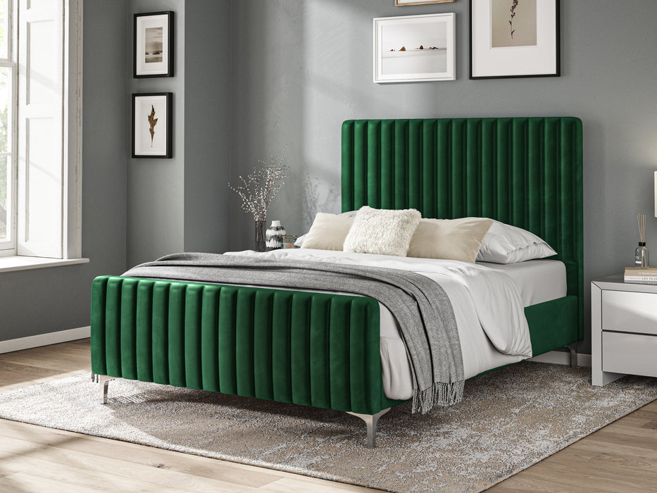 4'6 Fabric Bed - Green - Velvet