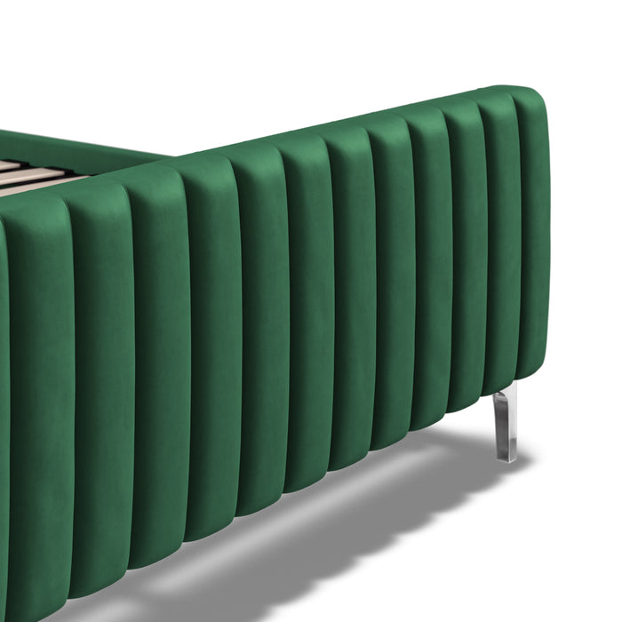 4'6 Fabric Bed - Green - Velvet