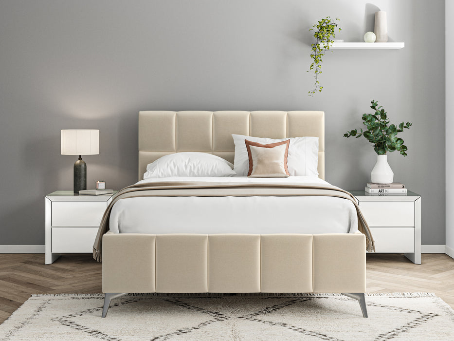 4'6 Fabric Bed - Beige - Linen