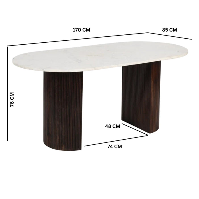 Bali Mango Wood Dining Table 170Cm With Marble Top