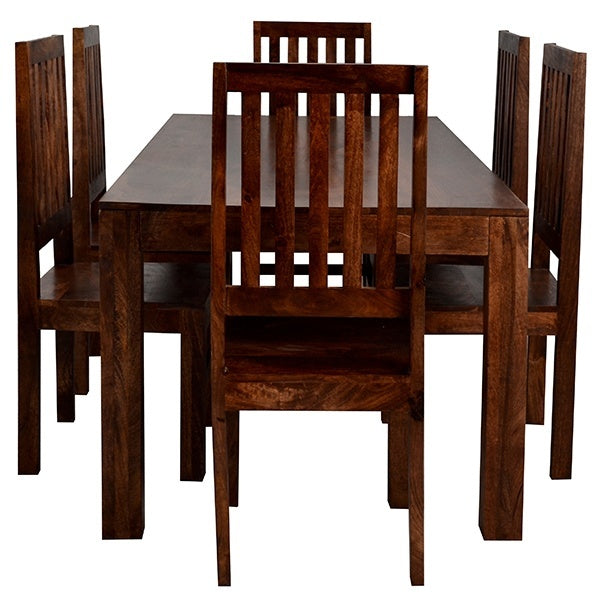 Bombay Dark Mango 6ft Dining Set with Wooden Chairs - Abode Avenue