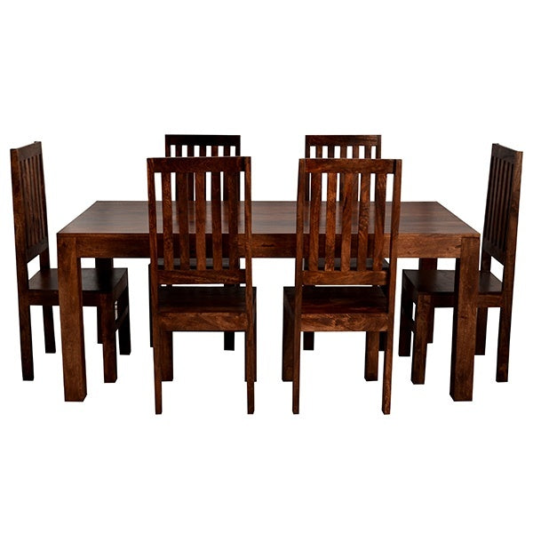Bombay Dark Mango 6ft Dining Set with Wooden Chairs - Abode Avenue